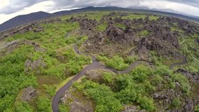 Dimmuborgir, or the Black Fortress, is a dramatic expanse of lava in the Lake M_vatn area. Steeped with folklore, it is one of the most popular destinations for travellers to north Iceland.