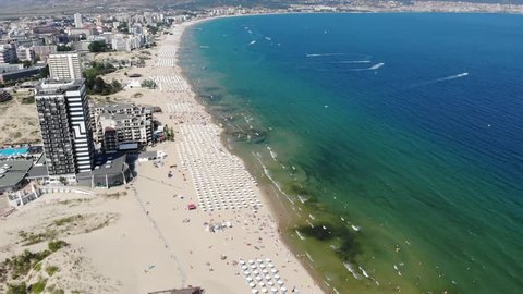 4K Aerial footage of the beautiful coastline of Bulgaria at the area of Sunny Beach, taken with a drone.