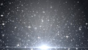 Space gray background with particles. Space silver dust with stars. Sunlight of beams and gloss of particles galaxies. Seamless loop.