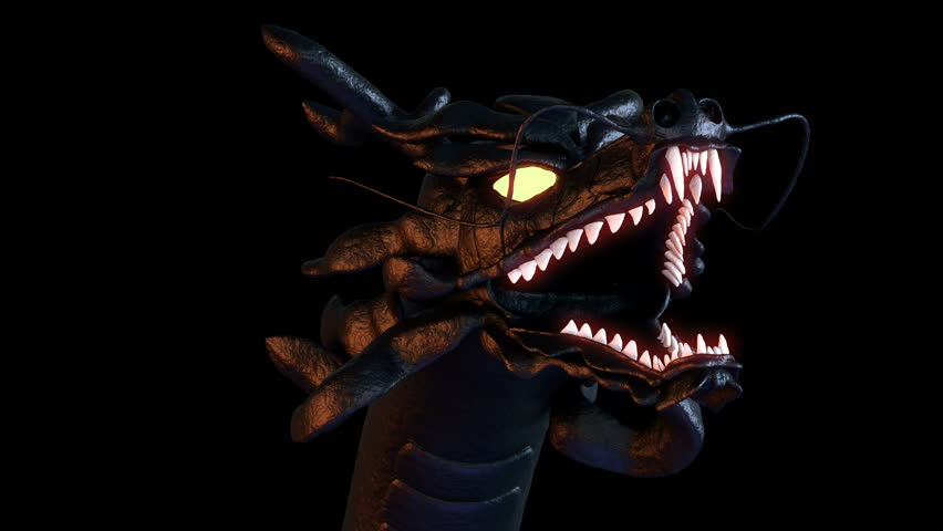 Chinese Dragon Head VJ Loop - scary roaring giant dragon monster creature ready to add fire in your fantasy, fairy-tale, nightmare, mystic, mythology, horror or Halloween events or VJ sets. 