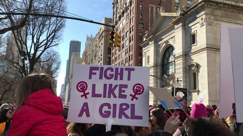 New York City, New York, USA, January 20, 2018- Fight like a Girl protest sign, Women's March