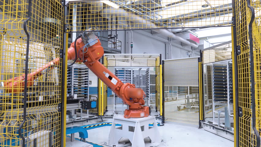 Automated industrial robot, 4th industrial revolution. 4k time lapse video Royalty-Free Stock Footage #1016100112