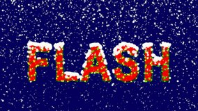 New Year text text FLASH. Snow falls. Christmas mood, looped video. Alpha channel Premultiplied - Matted with deep blue RGB(04:00:5B)