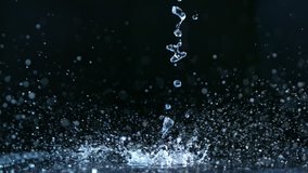 Pouring water on dark background, shooted with high speed cinema camera at 1000 fps. 4K footage.