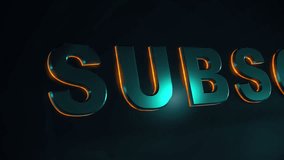 SUBSCRIBE Text Animation for Social Media, 3D Text, Subscribe Button. HD Video, Teal Orange 