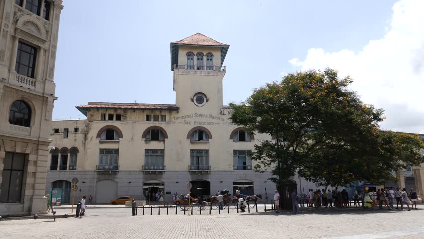 Havana / Cuba - August 26 2018: Plaza Vieja Old Square is located in Old Havana, Cuba  (La Habana Vieja)