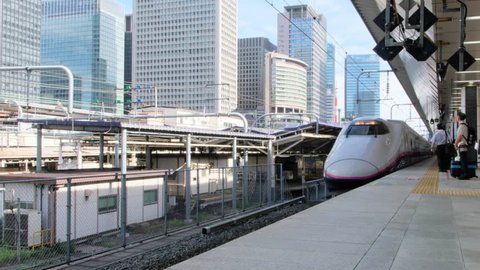 TOKYO, JAPAN - SEPTEMBER 8TH, 2018. Japan high speed train at Tokyo Railway Station terminal platform.