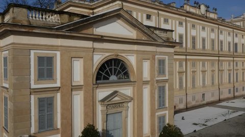 Aerial footage drone view of Villa Reale Monza, lombarida Italy // // no video editing