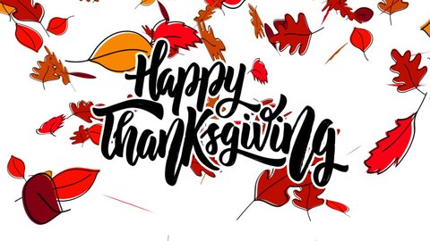 Happy Thanksgiving. Animated Card with falling autumn leaves.