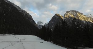 Aerial Drone Footage View of 3 Cime Lavaredo in Alps mountains in Italy // no video editing