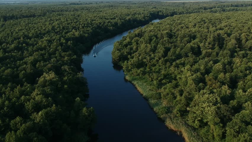 Motor boat riding inside the river - Paliastomi lake Georgia