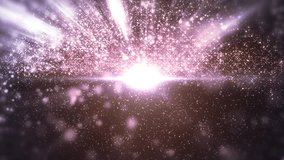 Space color background with particles. Space golden dust with stars. Sunlight of beams and gloss of particles galaxies. Seamless loop.