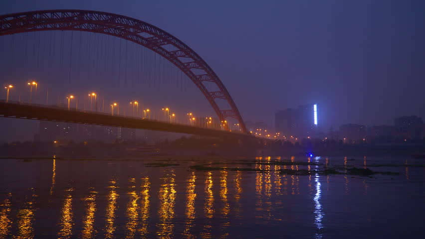 night illumination wuhan city famous traffic bridge riverside panorama 4k china