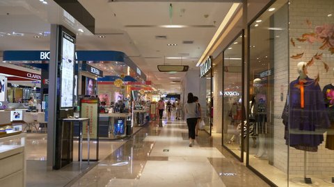 SHENZHEN, CHINA - OCTOBER 5 2017: famous mall interior walking slow motion panorama 4k circa october 5 2017 shenzhen,  china.