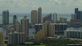 Aerial establishing shot Aventura Sunny Isles Miami Florida 4k