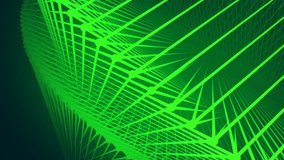 Abstract green background with animation of waving and vibrating network surface. 3d rendering. 4k UHD