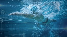 Digital composite video of swimmer swimming against interface screening - Powered by Shutterstock - Get 15% off with code: PIKWIZARD15