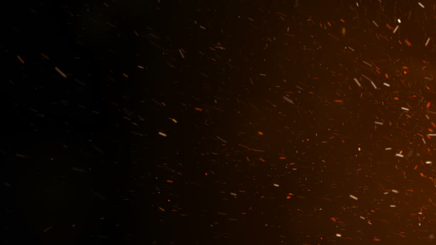 Burning Hot Sparks Rising from Large Fire in Night Sky. Side Movement. Abstract Isolated Fire Glowing Particles on Black Background Slow Motion. Looped 3d Animation. 4k Ultra HD 3840x2160.
