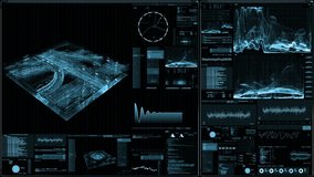 Perspective view of futuristic interface/Digital screen.Detailed abstract background with blinking and switching indicators and statuses showing work of command center, processing big data, machine de - Powered by Shutterstock - Get 15% off with code: PIKWIZARD15