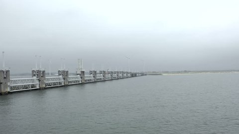 Time Lapse of A Storm Barrier Bridge Used to Protect the Netherlands
