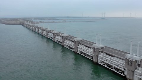 Time Lapse of A Storm Barrier Bridge Used to Protect the Netherlands
