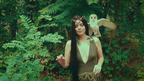 Forest Nymph Long Dark Hair Walks Stock Footage Video (100% Royalty
