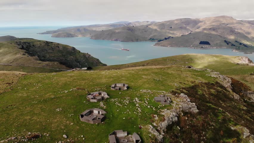 Lyttelton Harbour Port Hills Gun Emplacements Canterbury New Zealand Aerial Footage