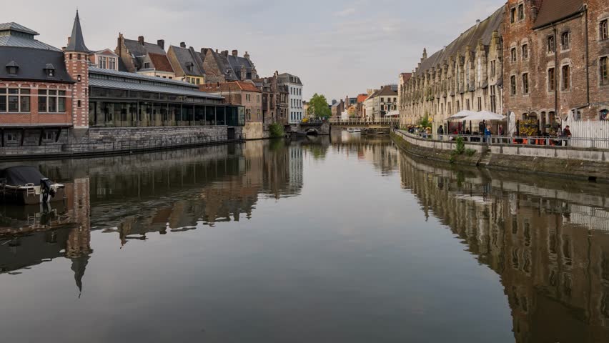 River and cityscape at night in Ghent, Belgium image - Free stock photo ...