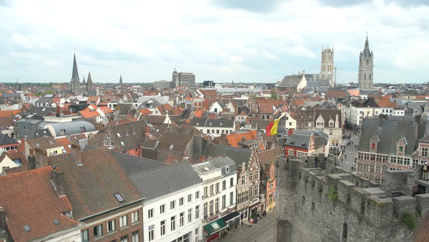 Aerial view of the beautiful Ghent cityscape at Belgium
