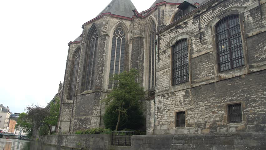 Beautiful cityscape and Leie river at Ghent, Belgium