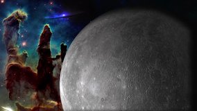 Outer space. Mercury near the pillar of creation. Motion 4K video footage. Elements of this image furnished by NASA