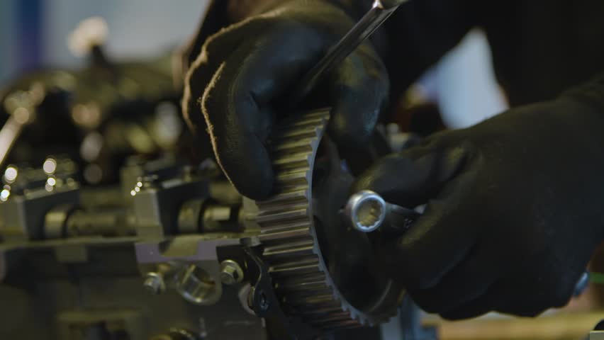 Slow motion close up of car engine disassembling. Car belt tensioner Royalty-Free Stock Footage #1016229202