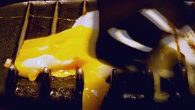 Close Up Video Of Eggs Cooking On Home Kitchen Grill