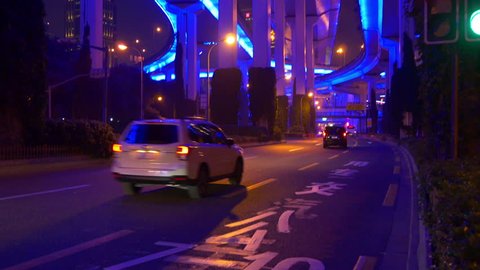 night illuminated shanghai city traffic street panorama 4k china