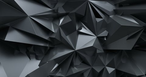 3d render, black abstract crystal  fashion background, crystallization, low polygonal intro, seamless looping, morphing
