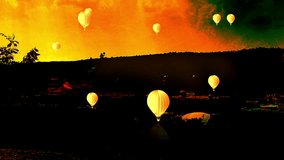 Hot Balloons flying high during Night time animated HD video clip