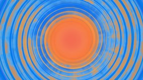 Orange painted sun spinning in a seamless repeating loop rotation with a sky blue background. High definition CGI backdrop motion graphics video clip