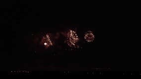 Colorful fireworks on the black sky background stock footage video
