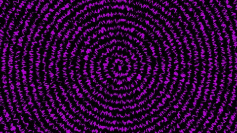Purple spiral zigzag waves spinning with a seamless loop rotation. High definition CGI black background backdrop motion graphics video clip
