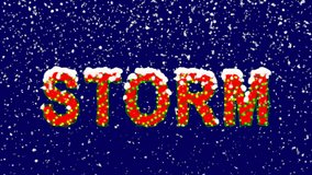 New Year text text STORM. Snow falls. Christmas mood, looped video. Alpha channel Premultiplied - Matted with deep blue RGB(04:00:5B)
