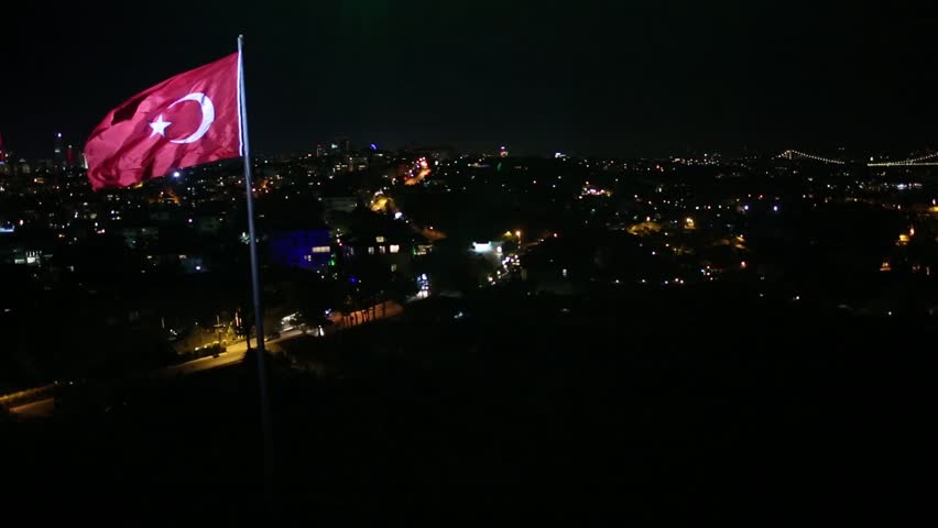 Drone aerial view of the istanbul ship, mosque and bridge 
