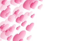 Abstract transparent 3D isometric virtual valentine love heart plate moving pattern illustration pink color on white background seamless looping animation 4K, with center copy space