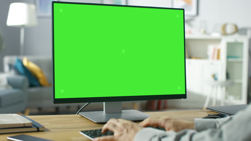 close monitor office green screen employee Stock Footage Video (100% ...