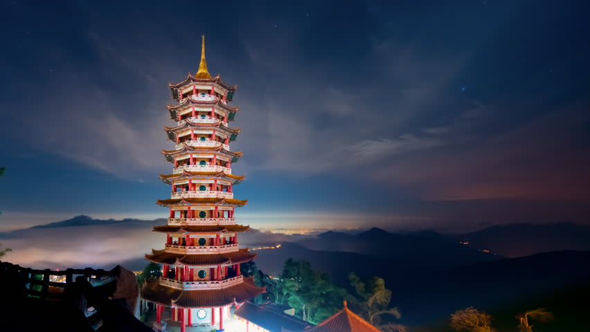 Pagoda in Chin Swee Caves Stock Footage Video (100% Royalty-free 