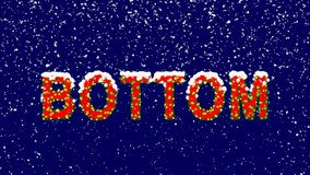 New Year text text BOTTOM. Snow falls. Christmas mood, looped video. Alpha channel Premultiplied - Matted with deep blue RGB(04:00:5B)