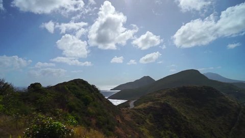Landscape view of the Caribbean Sea and Atlantic Ocean looking south of St Kitts island 