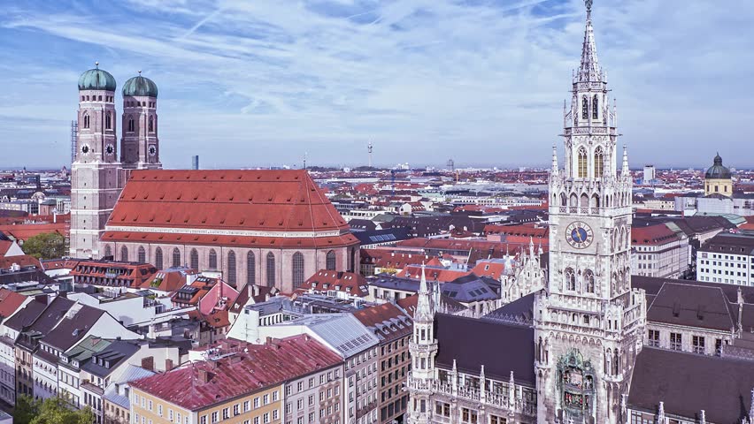 Munich city skyline timelapse at Marienplatz New Town Hall Square, Munich, Germany, Time lapse Royalty-Free Stock Footage #1016295592