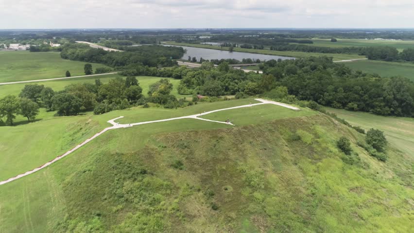 This video is about an aerial view of the Historic Cahokia Mounds in Collinsville, Illinois. A pre Columbian Native American city directly across the Mississipi River from modern St. Louis, Missouri.