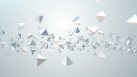 Abstract flying pyramids chaotic form of low poly in empty space.