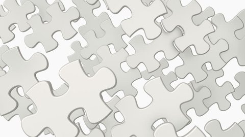 Puzzle elements create whole jigsaw and later disintegrate in space.
Animation of puzzle video transition with black and white mask included.